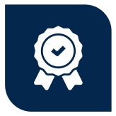 Award badge icon with checkmark symbol.