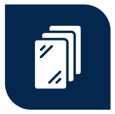 Icon of stacked glass panels on blue.